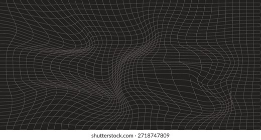 Ilustração Abstrata Da Grade De Ondas De Malha Preta Com Linhas Curvas E Profundidade 3D