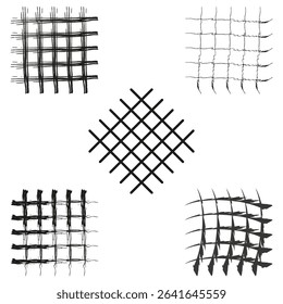 Abstract black meshes. Vector hand grid. Distorted square forms. Line structure sketch.