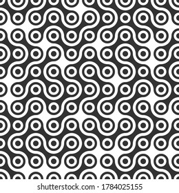 Abstract Black Metaballs path Geometric Seamless luxury Pattern. Gray Metaball Shapes chain white background. Maze wrapping paper or fabric. Vector Illustration