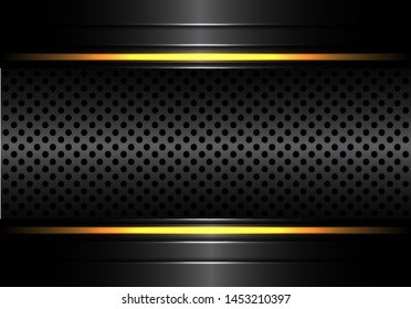 Abstract black metallic circle mesh with yellow line light design modern luxury futuristic background vector illustration.