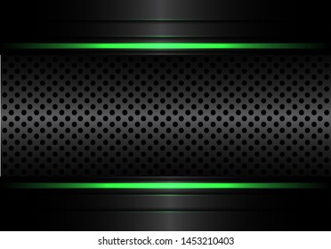 Abstract black metallic circle mesh with green line light design modern luxury futuristic background vector illustration.