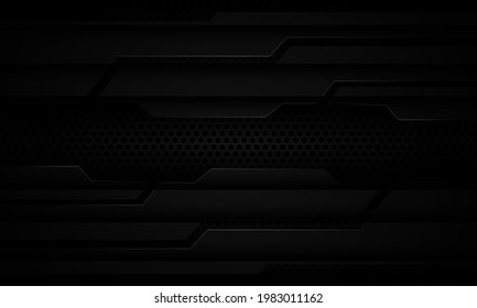 Resumen de la cibersombra metálica negra en el diseño de patrones de malla de círculo oscuro diseño de tecnología futurista moderna ilustración vectorial de fondo.