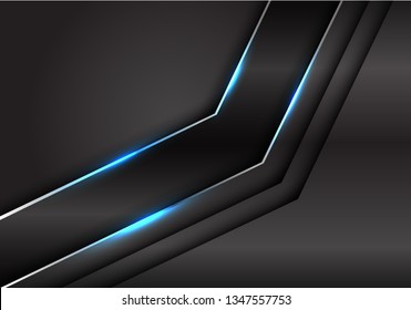 Abstract black metallic silver line blue light arrow on dark metal design modern luxury futuristic background vector illustration.