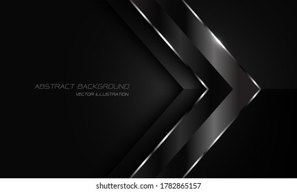 Abstract black metallic silver line arrow direction on dark with blank space  design modern futuristic background vector illustration.
