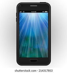Abstract black mobile phone with a blurred nature background vector illustration
