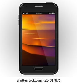 Abstract black mobile phone with a blurred nature background vector illustration