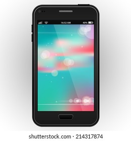 Abstract black mobile phone with a blurred nature background vector illustration