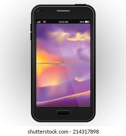 Abstract black mobile phone with a blurred nature background vector illustration