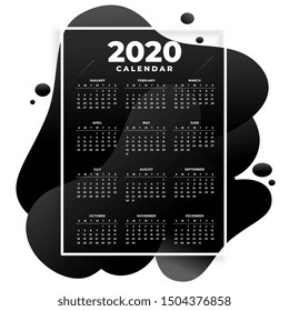 abstract black modern 2020 calendar design template