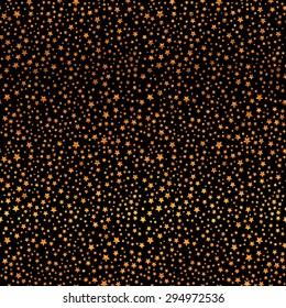 Abstract black modern seamless pattern with gold confetti stars.  Vector illustration.Shiny background. Texture of gold foil.