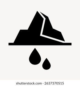 Abstract black mountain icon with two raindrops below. Simple mountain design with raindrops. Minimalist mountain and raindrops symbol on white background. User interface icon vector.