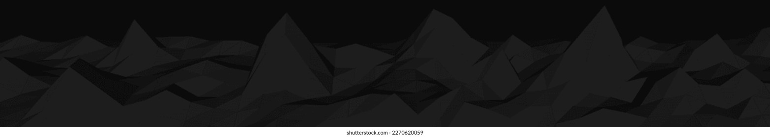 Abstract black mountainous landscape, 3d mesh, low poly modeling, dark crystals, vector design