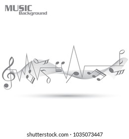 Abstract black music notes on line wave background. Black G-clef and music notes isolated vector illustration Can be adapt to Brochure, Annual Report, Magazine, Poster, Corporate Presentation,