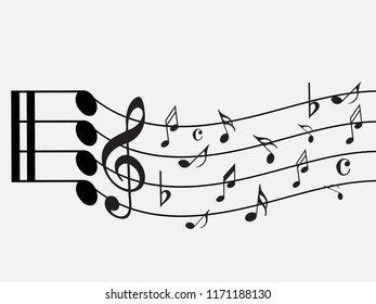Abstract black music notes on line wave background. Black G-clef and music notes isolated vector illustration Can be adapt to Brochure, Annual Report, Magazine, Poster, Corporate Presentation,