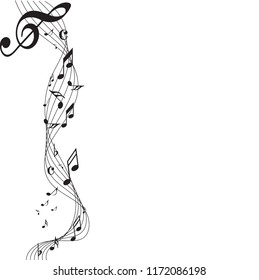 Abstract black music notes on line wave background. Black G-clef and music notes isolated vector illustration Can be adapt to Brochure, Annual Report, Magazine, Poster, Corporate Presentation,