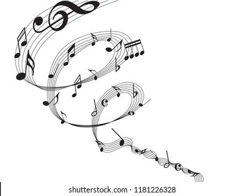 Abstract black music notes on line wave background. Black G-clef and music notes isolated vector illustration Can be adapt to Brochure, Annual Report, Magazine, Poster, Corporate Presentation,