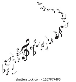 Abstract black music notes on line wave background. Black G-clef and music notes isolated vector illustration Can be adapt to Brochure, Annual Report, Magazine, Poster, Corporate Presentation,