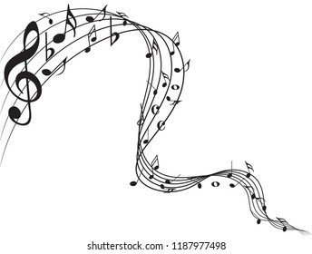 Abstract black music notes on line wave background. Black G-clef and music notes isolated vector illustration Can be adapt to Brochure, Annual Report, Magazine, Poster, Corporate Presentation,