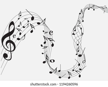 Abstract black music notes on line wave background. Black G-clef and music notes isolated vector illustration Can be adapt to Brochure, Annual Report, Magazine, Poster, Corporate Presentation,