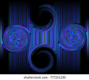 Abstract black neon background with vertical pink, purple stripes