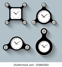 abstract black objects and screws and watches