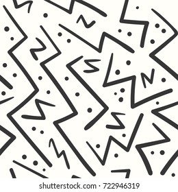 Abstract black on white zigzag seamless pattern. Abstract fashion trendy vector texture with hand drawn angle broken lines for textile, wrapping paper, cover, surface, background, wallpaper