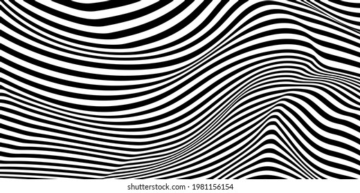 Abstract black optical art wave lines. Modern surface texture isolated white background.