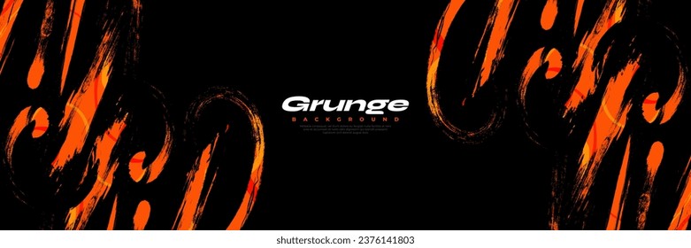 Resumen de fondo de pincel negro y naranja con efecto de semitono. Fondo deportivo. Ilustración de pinceles para pancarta o afiche. Elementos de rajadura y textura para el diseño