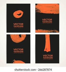 Abstract black and orange brush texture hand drawing banner set 1
