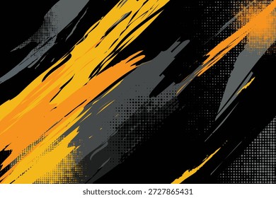 Abstractas fondo grunge negro y naranja con pinceladas dinámicas y textura semitono. Diseño moderno y vanguardista ideal para carteles, Anuncios y marketing digital.