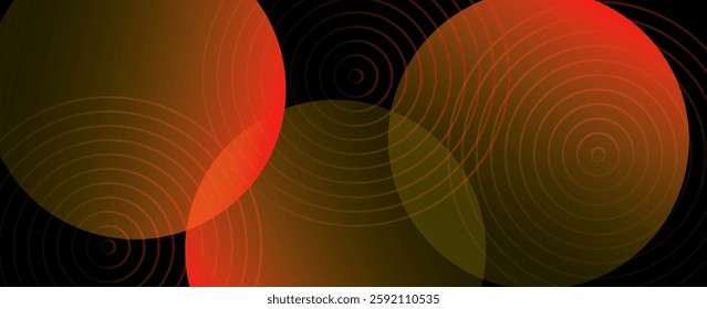 Abstract black and orange mix dots gradian background with black circle rings. Digital future technology concept. vector illustration.