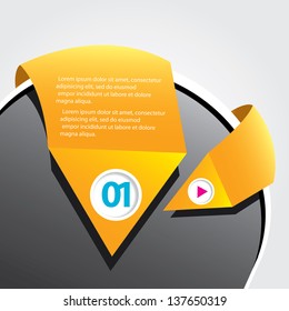 Abstract black and orange modern circle background with origami paper ribbon. Vector modern Speech bubble. Vector abstract background for website or cover design.