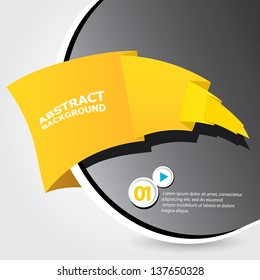 Abstract black and orange modern circle background with origami paper ribbon. Vector modern Speech bubble. Vector abstract background for website or cover design.