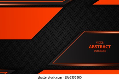 Abstract black and orange texture metal background. Bright metallic color with light effect technology concept. Vector design for element wallpaper, cover, banner gamer, advertising, corporate