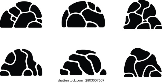 Abstract black organic pebble shapes icon set