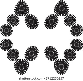 Abstraktes schwarzes orniertes symmetrisches Muster mit stilisierten floralen ethnischen Elementen 