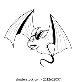 Abstract Black Outline Doodle Halloween Animal Bat Scary Horror Vector Icon Design Style Decoration Cartoon Background Isolated