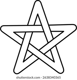 Abstract black outline vector of an impossible five-pointed star pentagram. A modern, geometric optical illusion design. Star with white background. Star vektor. Star isolated.