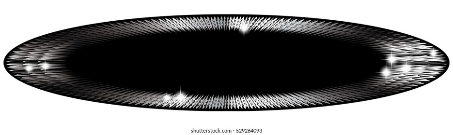 Abstract black oval background in a silver frame, with space for your text. Vector illustration, on transparent background