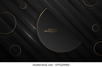 Abstract black overlap layers and luxury golden circles background. Vector illustration