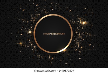 Abstract black overlapping layers background a combination with golden texture line decoration. Dark luxury and premium concept vector design template for element modern cover, banner, card