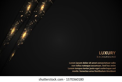 Abstract black overlapping layers background a combination with golden texture line decoration. Dark luxury and premium concept vector design template for element modern cover, banner, card