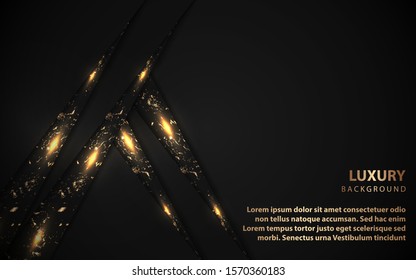 Abstract black overlapping layers background a combination with golden texture line decoration. Dark luxury and premium concept vector design template for element modern cover, banner, card