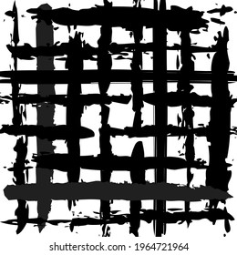Abstract black paint brush with squares shapes pattern background .Nice inks paint brush ,stripes and grids. Creative nice lines grids pattern for your design.