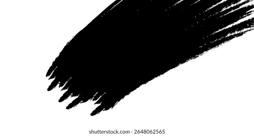 Abstract Black Paint Brush Stroke on White Isolated Horizontal Background