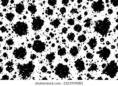 Abstract black paint brush strokes, spots, dots. Grunge monochrome texture. Vector background.