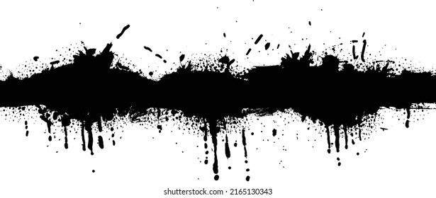 Resumen del fondo vectorial de goteo de pintura negra. Papel tapizado de tinta negra con pintura en aerosol, graffiti gotea textura. Diseño de ilustraciones de goteo de fluido negro para arte decorativo callejero.