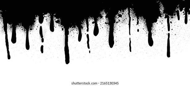 Abstract black paint dripping vector background. Black ink liquid splatter wallpaper with spray paint, graffiti drips texture. Black fluid dripping illustration design for decorative, street art.