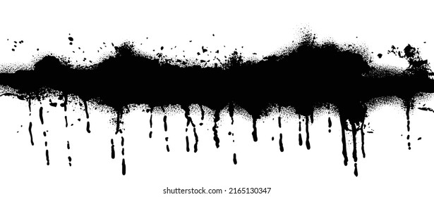 Abstract black paint dripping vector background. Black ink liquid splatter wallpaper with spray paint, graffiti drips texture. Black fluid dripping illustration design for decorative, street art.