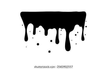 Abstract black paint drips on a white background. Creates a rough texture and dramatic contrast, adding an artistic and modern touch